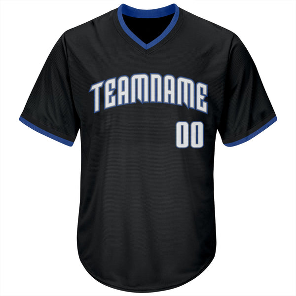Custom Black White-Blue Authentic Throwback Rib-Knit Baseball Jersey Shirt alternate