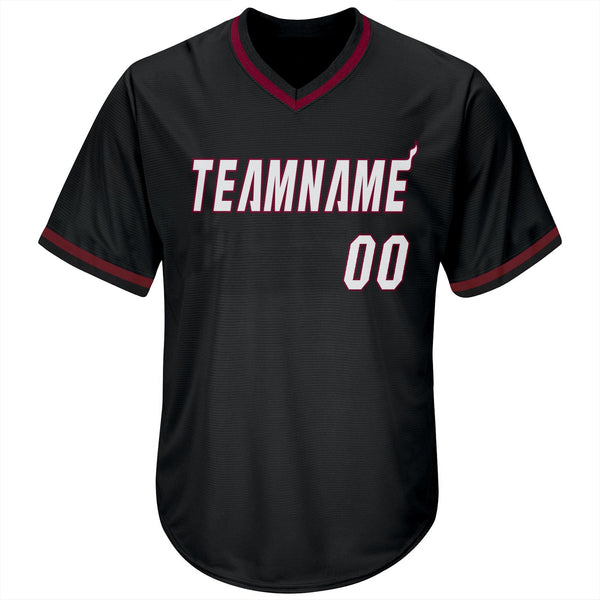 Custom Black White-Maroon Authentic Throwback Rib-Knit Baseball Jersey Shirt alternate