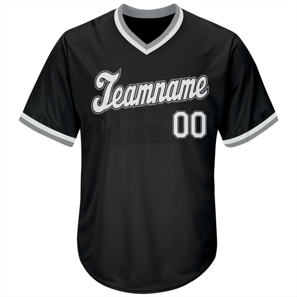 Custom Black White-Gray Authentic Throwback Rib-Knit Baseball Jersey Shirt alternate