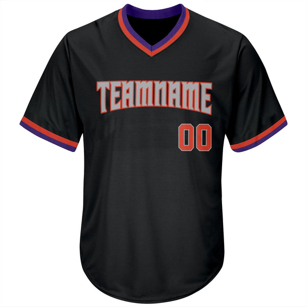 Custom Black Orange-Gray Authentic Throwback Rib-Knit Baseball Jersey Shirt alternate