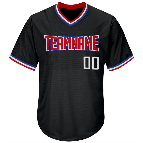Custom Black White-Red Authentic Throwback Rib-Knit Baseball Jersey Shirt alternate