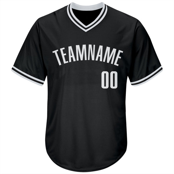 Custom Black White Authentic Throwback Rib-Knit Baseball Jersey Shirt alternate