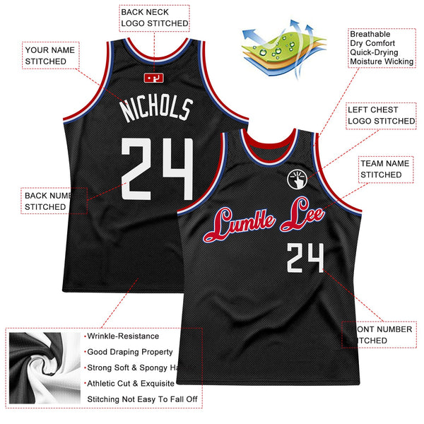 Custom Black White-Red Authentic Throwback Basketball Jersey alternate