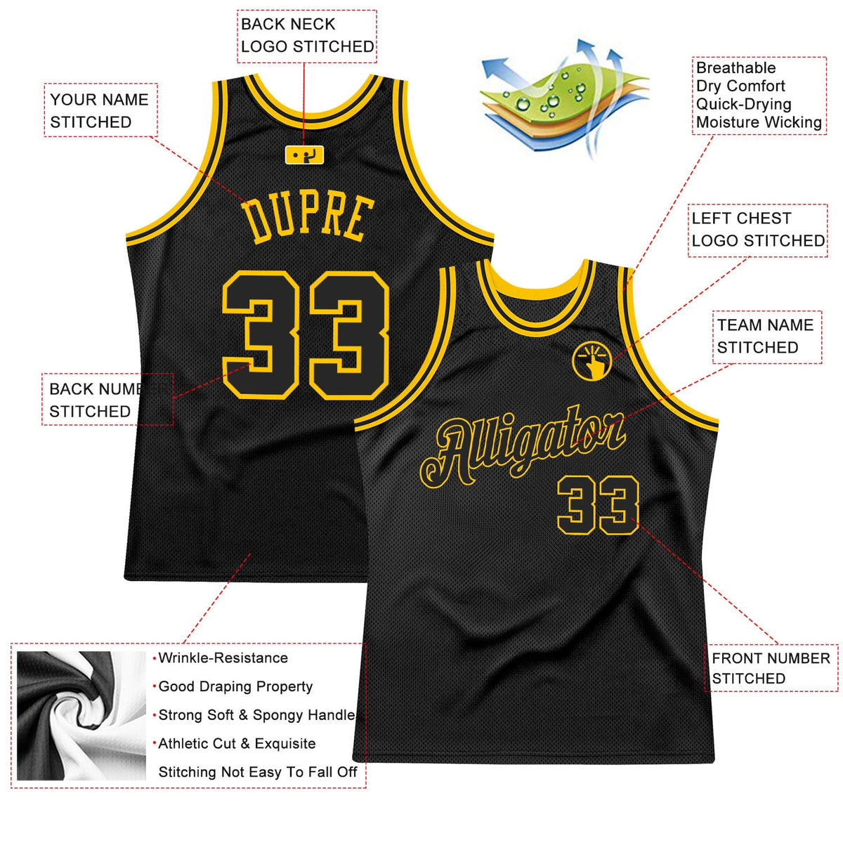 Custom Black Black-Gold Authentic Throwback Basketball Jersey - Front