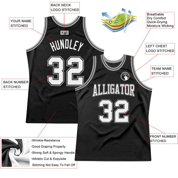 Custom Black White-Silver Authentic Throwback Basketball Jersey alternate