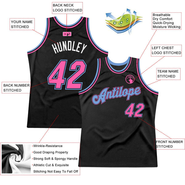 Custom Black Pink-Light Blue Authentic Throwback Basketball Jersey alternate