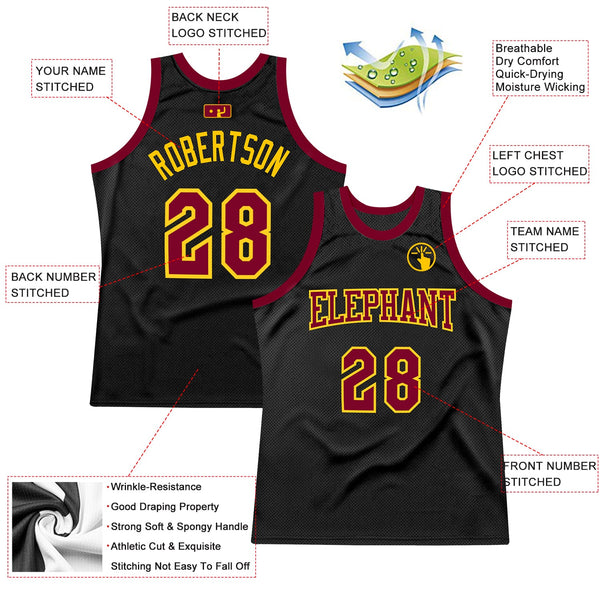 Custom Black Maroon-Gold Authentic Throwback Basketball Jersey alternate
