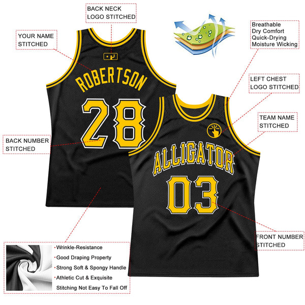 Custom Black Gold-White Authentic Throwback Basketball Jersey alternate