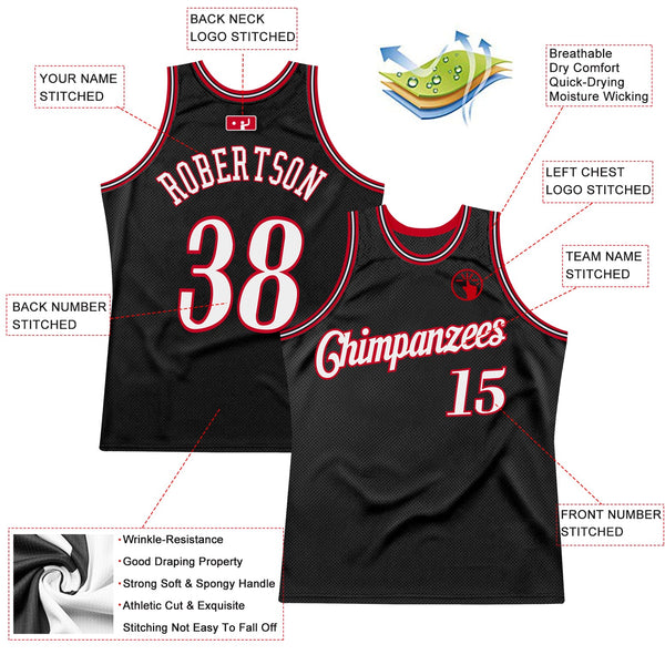 Custom Black White-Red Authentic Throwback Basketball Jersey alternate