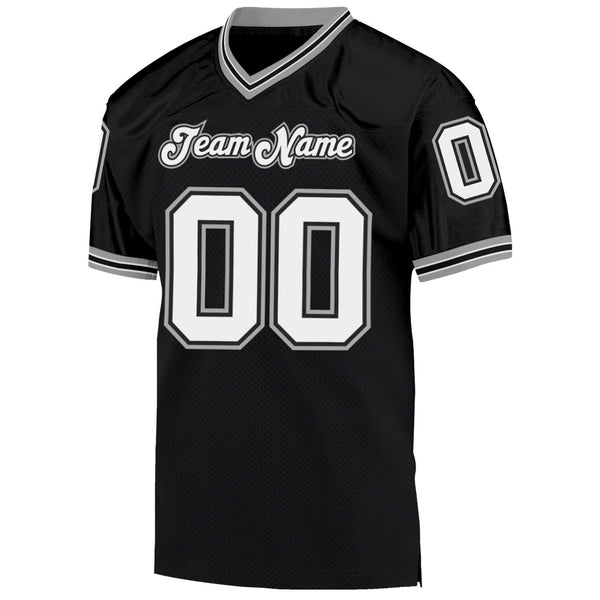 Custom Black White-Gray Mesh Authentic Throwback Football Jersey alternate