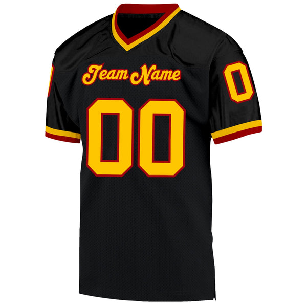 Custom Black Gold-Red Mesh Authentic Throwback Football Jersey alternate