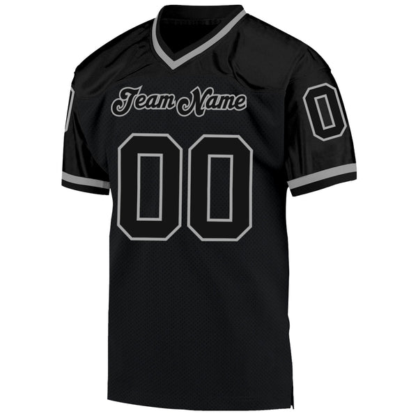 Custom Black Black-Gray Mesh Authentic Throwback Football Jersey alternate