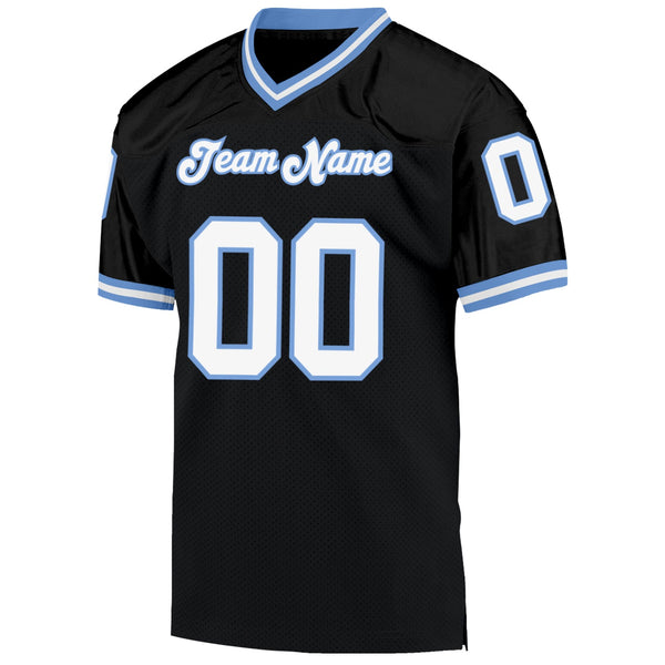 Custom Black White-Light Blue Mesh Authentic Throwback Football Jersey alternate