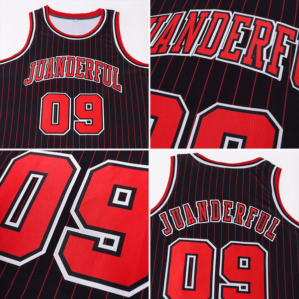 Custom Black Red Pinstripe Red-White Authentic Basketball Jersey alternate
