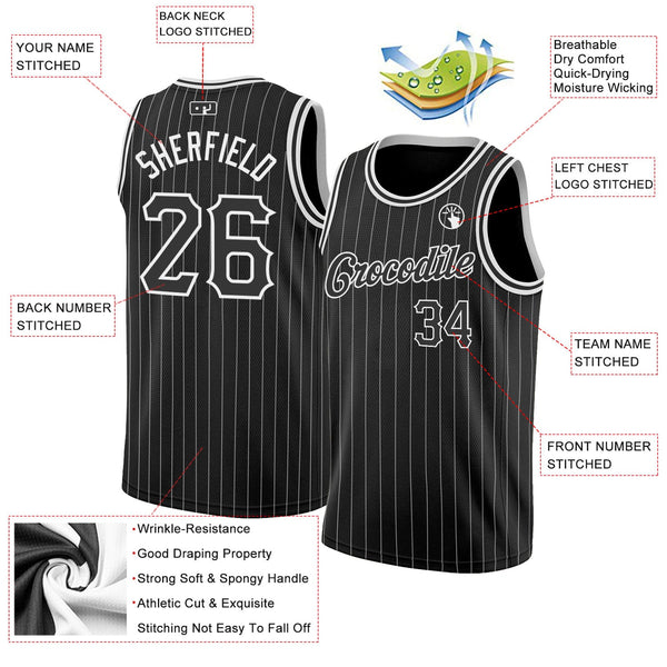 Custom Black White Pinstripe Black-White Authentic Basketball Jersey alternate