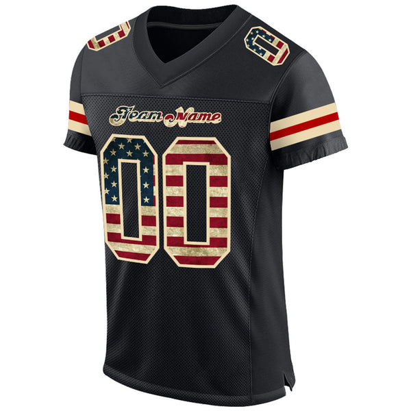 Custom Black Vintage USA Flag-Cream Mesh Authentic Football Jersey alternate