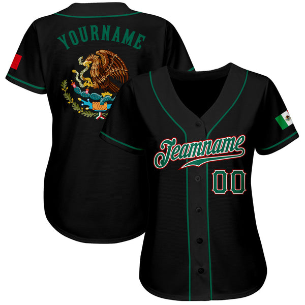 Custom Black Kelly Green-Red Authentic Mexican Flag Fashion Baseball Jersey alternate