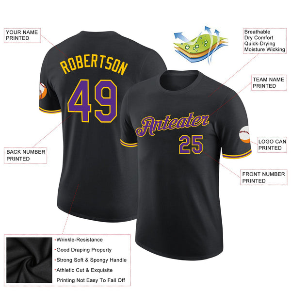 Custom Black Purple-Gold Performance T-Shirt alternate