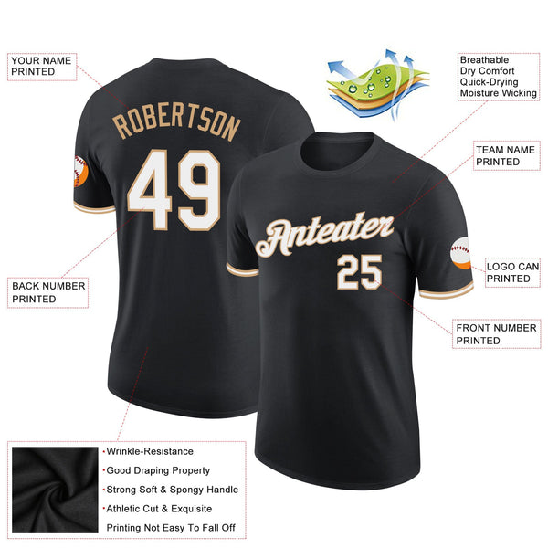 Custom Black White-Old Gold Performance T-Shirt alternate