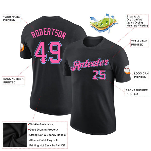 Custom Black Pink-Light Blue Performance T-Shirt alternate