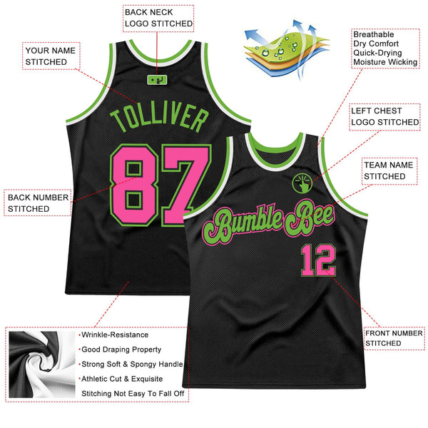 Custom Black Pink-Neon Green Authentic Throwback Basketball Jersey alternate