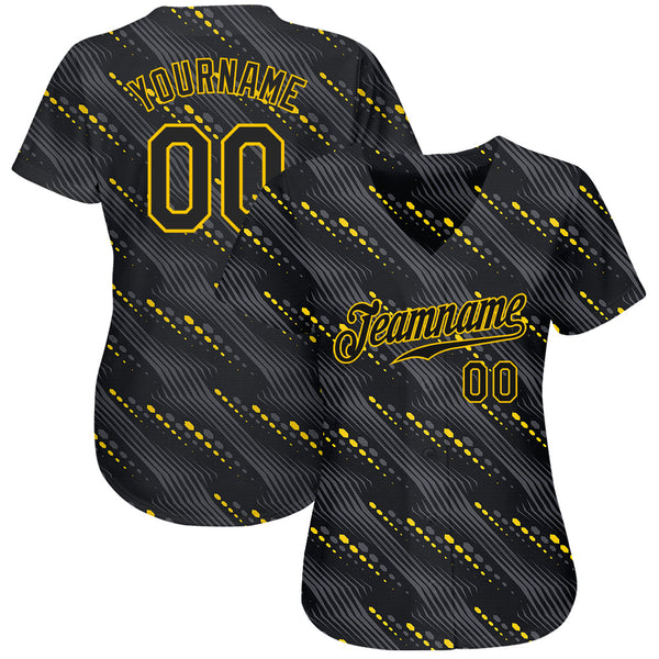 Custom Black Black-Gold 3D Pattern Design Authentic Baseball Jersey alternate