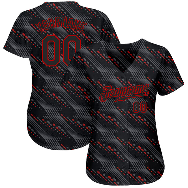 Custom Black Black-Red 3D Pattern Design Authentic Baseball Jersey alternate