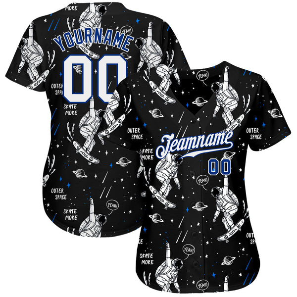 Custom Black White-Royal 3D Pattern Design Astronaut Authentic Baseball Jersey alternate