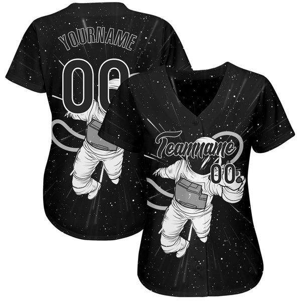 Custom Black Black-White 3D Pattern Design Astronaut Authentic Baseball Jersey alternate