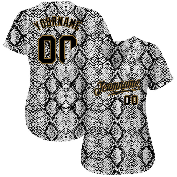 Custom Black Snakeskin Black-Old Gold 3D Pattern Design Authentic Baseball Jersey alternate