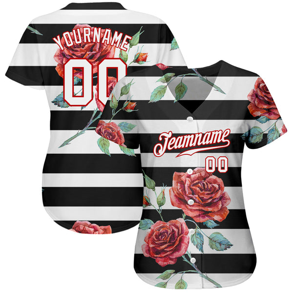 Custom Black White-Red 3D Pattern Design Mandalas Authentic Baseball Jersey alternate