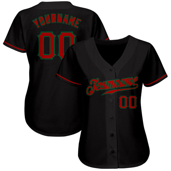 Custom Black Red-Kelly Green Authentic Baseball Jersey alternate
