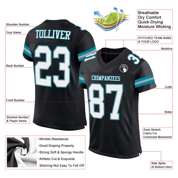 Custom Black White-Teal Mesh Authentic Football Jersey alternate