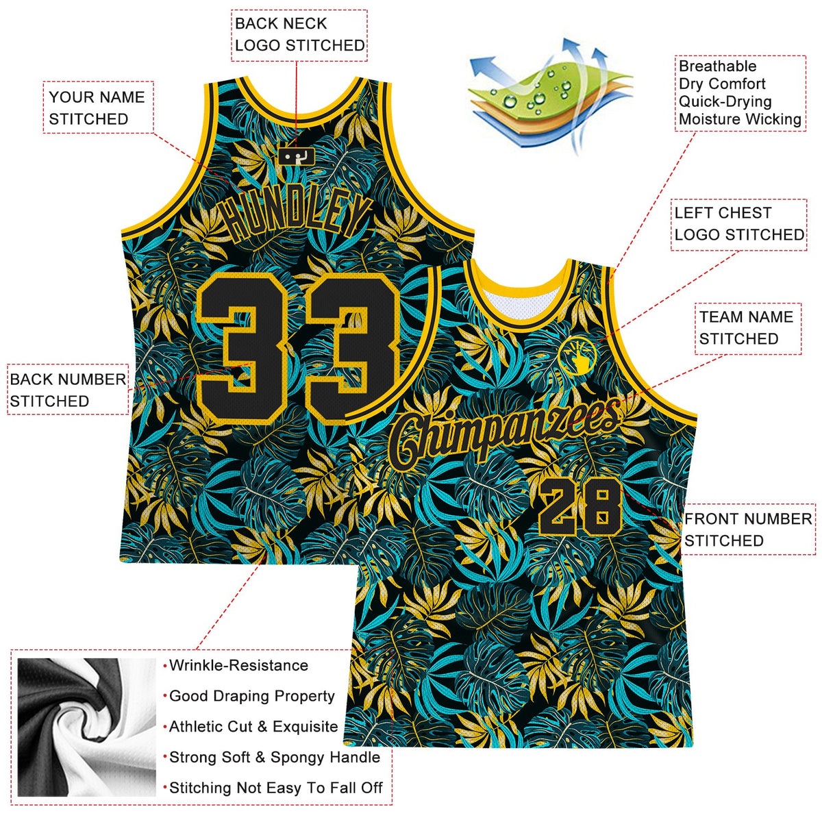 Custom Black Black-Gold 3D Pattern Tropical Hawaii Plants Authentic Basketball Jersey - Front