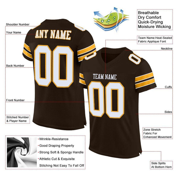 Custom Brown White-Gold Mesh Authentic Football Jersey alternate