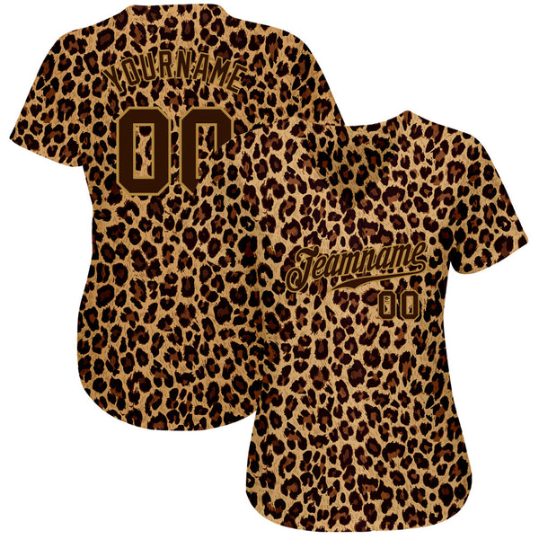 Custom Brown Brown-Old Gold 3D Pattern Design Leopard Authentic Baseball Jersey alternate