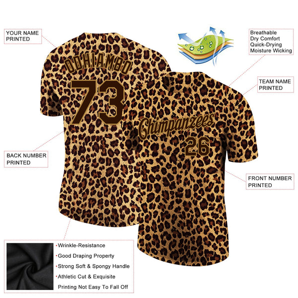 Custom Brown Brown-Old Gold 3D Pattern Design Leopard Performance T-Shirt alternate