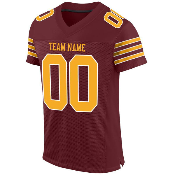 Custom Burgundy Gold-White Mesh Authentic Football Jersey alternate
