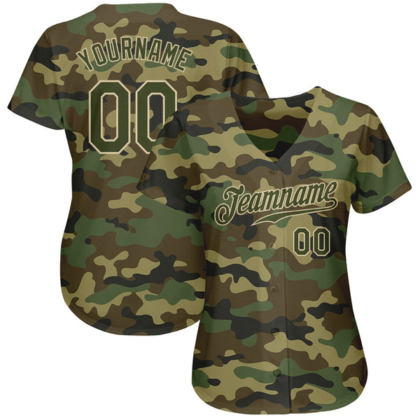 Custom Camo Olive-Cream Authentic Salute To Service Baseball Jersey alternate