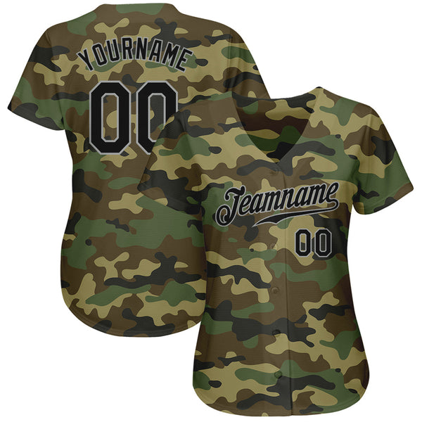 Custom Camo Black-Gray Authentic Salute To Service Baseball Jersey alternate