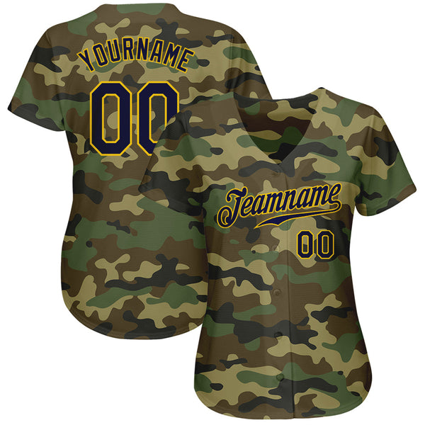 Custom Camo Navy-Gold Authentic Salute To Service Baseball Jersey alternate