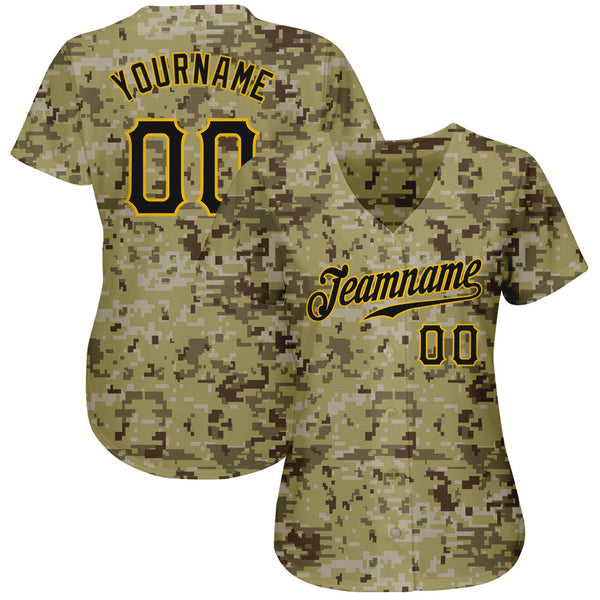 Custom Camo Black-Gold Authentic Salute To Service Baseball Jersey alternate