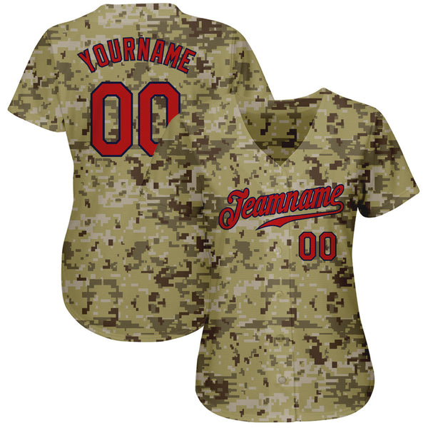 Custom Camo Red-Navy Authentic Salute To Service Baseball Jersey alternate