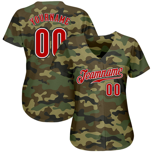 Custom Camo Red-Black Authentic Salute To Service Baseball Jersey alternate