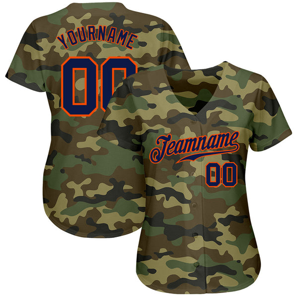 Custom Camo Navy-Orange Authentic Salute To Service Baseball Jersey alternate