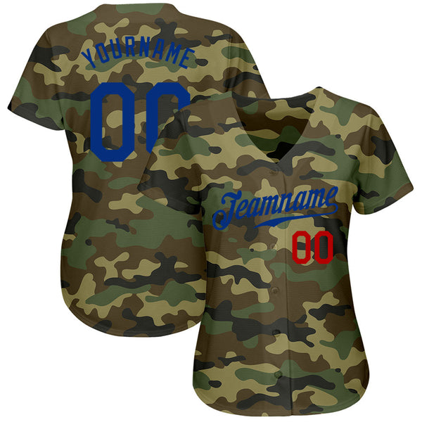Custom Camo Royal-Red Authentic Salute To Service Baseball Jersey alternate