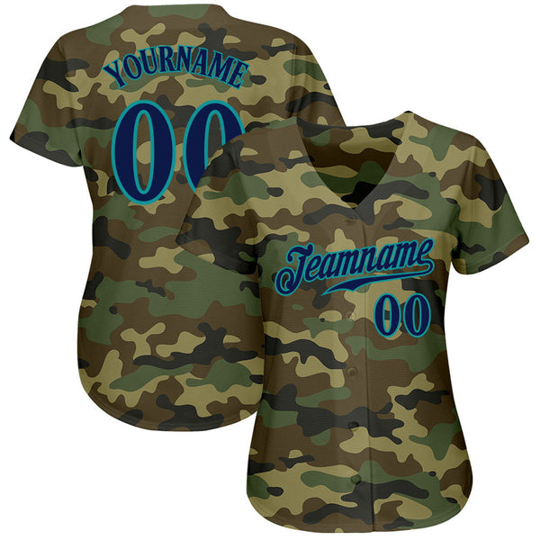 Custom Camo Navy-Teal Authentic Salute To Service Baseball Jersey alternate