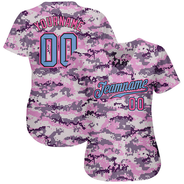 Custom Camo Light Blue-Pink Authentic Salute To Service Baseball Jersey alternate