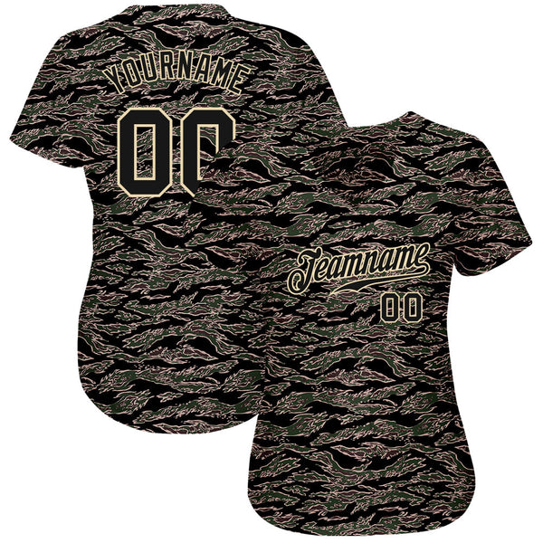 Custom Camo Black-Cream Authentic Salute To Service Baseball Jersey alternate
