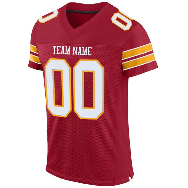 Custom Cardinal White-Gold Mesh Authentic Football Jersey alternate